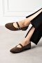 Gemma Brown Suede Crystal Stone Embroidered Nickel Buckle Belted Ballerinas - 2