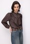4828 Women's Striped Ruffle Detail Hakim Collar Shirt Brown - 4
