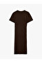 Short Sleeve Crew Neck Cotton Long Dress with Gathered Detail - 4