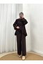 Rezzan Ruffled Lace-Up Collar Pants Set-Ml2134 Brown