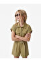 Short Sleeve Shirt Collar Capes Pocketed Belts Modal Overalls