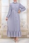 Robe-Style Dress with Pleated Sleeves and Body -Grey - 6