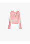 Long Sleeve Cotton Ribbon Detailed V-Neck Striped T-Shirt - 4