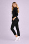 Women's Unlined Satin Fabric Jacket Pants Suit (Black) - 6