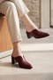 Burgundy Genuine Leather Perforated Women's Pointed Toe Heeled Slippers - 2