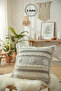 Linen Cream Throw Pillow with Thick Lace Tassels and Motifs (43 x 43)