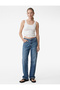 Cotton Pocketed Buttoned Regular Wide Leg Jean Trousers - Baggy Jeans