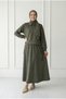 Caminda Half Zipper Side Lace-Up Skirt Suit-Mf1820 Khaki