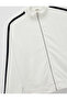 Long Sleeve Stand Collar Zippered Sweatshirt with Three Thread Stripe Detail - 6