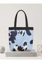 Handmade Women's Shoulder Bag Blue Printed Black and White Floral Pattern - 2