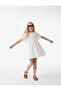 Crew Neck Short Sleeve Ruffle Detailed Embroidered Cotton Lace Dress