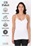 قميص داخلي نسائي من القطن الممشط بحزام رفيع ودانتيل - أبيض (عبوة من 5 قطع)