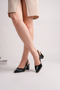 Women's Black Thick Heeled Classic Pointed Toe Shoes - 4