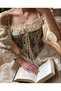 French Floral Printed Viintage Front Lace up Corset Bustier - 2