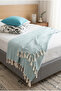 100% Cotton Lu Woven Blue Decorative Hand-Tied Multi-Purpose Pique with Fringes - 2