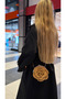 Metal Clip Vintage Wicker Design Rose Bag 15X15Cm Cream Color - 6