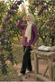 Collar-Closed Natural Linen Fabric Loose Fit Comfortable Cut Shirt Purple - 4