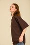 Women's Oversize Crew Neck Thick Textured Dark Brown 100% Cotton Basic T-Shirt - 3