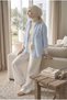 Hijab Collar Is Closed Natural Linen Fabric Loose Fit Comfortable Cut Shirt Blue