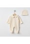 Newborn Cotton Baby Girl and Boy Piping Detailed Baby Collared Booties Jumpsuit and Hat Set 0-6 Months - 2