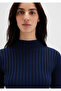Navy Blue Sweater with Slit Detail Fitted / Bodycon Cut 1710789-70497 - 7