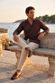 Men's 100% Cotton Premium Modal Fabric Breathable Comfortable Long Sleeve Shirt - Brown - 2