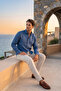 Men's 100% Cotton Premium Modal Fabric Breathable Comfortable Long Sleeve Shirt - Blue - 2