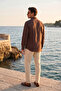 Men's 100% Cotton Premium Modal Fabric Breathable Comfortable Long Sleeve Shirt - Brown - 5