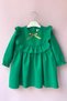 Green Crepe Girl's Baby Dress with Ruffle and Ribbon Detail