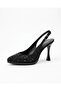 Black Stone Sparkling Open-Back Pointed Toe Platform Evening Dress Shoes - 3