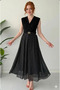 Women's Black Polka Dot Belted Double Breasted Collar Chiffon Midi Dress
