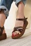 Bitter Brown Gold Detailed Genuine Leather Sandals Tr31My55E - 2
