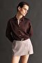 4815 Women's Satin Kraş Shirt Brown - 8