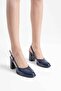 Navy Blue Patent Leather Women's Heeled Shoes Tr18Ms18C - 3