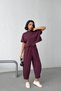Women's Burgundy t Sleeve Stretch Fabric Tracksuit Set Nj19 - 4