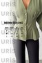 Women's Khaki Waist-Slit Shirt with Pleated Detail and Stylish Buttons, V-Neck - 2