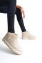 Women's Mini Beige Suede Ankle Boots with Furry Inside, Slim Fit - 2