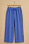 Women's Blue Sofia Linen Double Pocket Wide Leg Trousers - 2