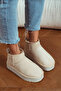Mini Tan Suede Ankle Boots Furry Flat Sole Women's Shoes - 2