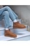 Mini Tan Suede Thick Sole Women's Boots with Fur Inside - 4