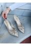 Beige Wrinkled Leather (Bow) Bow Detail Women's Stiletto - 8