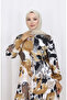 Modal Fabric Waist Tie Patterned Dress 0161-04 Milky Brown - 4