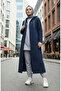 Chain detailed Hooded quilted coat 0215-01 navy blue - 5