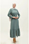 Gathered hem belted abaya 0703-01 green green - 2