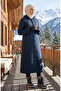 Chain detailed Hooded quilted coat 0215-01 navy blue
