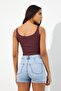 Embroidered Women's Strap Crop Tank Top Burgundy - 5