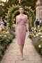 Women's Powder Boat Neck Beaded Midi Evening Dress - 4