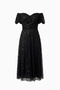 Women's Black Slim Fit Boat Neck Beaded Midi Flared Evening Dress - 7