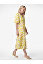 Viscose Fabric Short Balloon Sleeves V-Neck Rose Printed Floral Midi Dress - 2