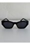 Women's Black Rectangular Sunglasses with Sharp Lines Modern Retro Design Uv400 Protected Bone Frame - 3